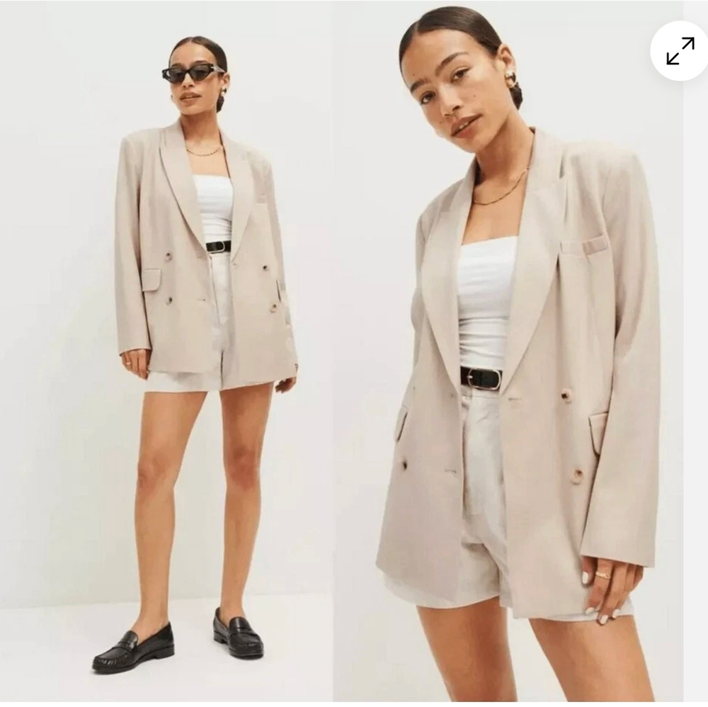 Reformation Winston Blazer Beige Small Double Breasted Office Business Casual
